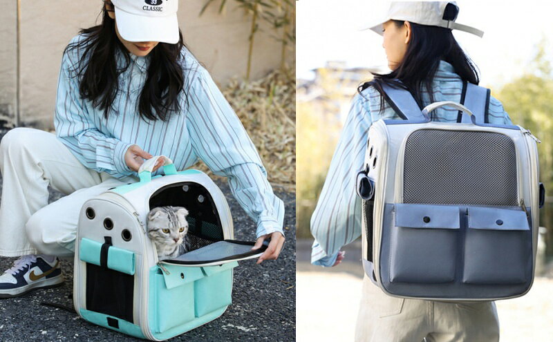ペットキャリー 猫 リュック キャリー 折りたたみ式 小型犬/小動物用 キャリーバッ...