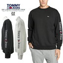 TOMMY JEANS トミージーンズリニアプレースメントクルースウェットtommy/m/newEUモデル REG LINEAR PLACEMENT CREW袖刺繍 袖ロゴ ユニセックス 裏起毛リラックスフィット アメカジ 長袖 