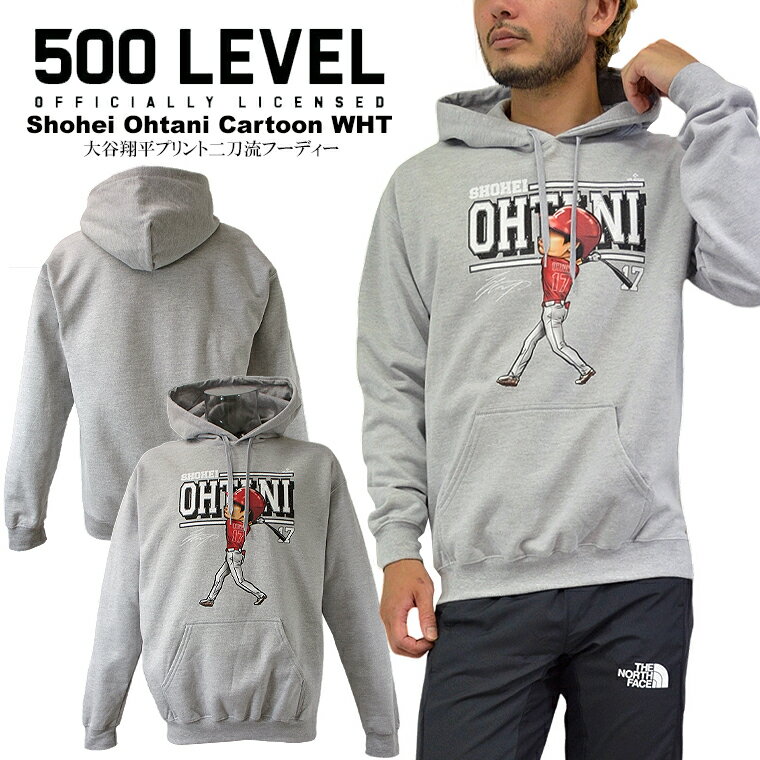 500 LEVEL/500レベル大谷翔平プリントプルオーバーフーディ500level/m/newMLBロサンゼルス・エンゼルス Shohei Ohtani Cartoon WHTUSモデル ユニセックス裏起毛 メンズパーカー スウェット