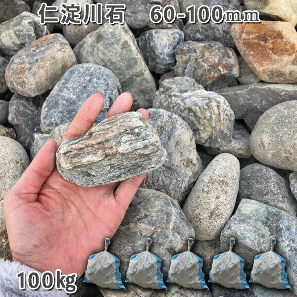 庭石 川石 自然石 ゴロタ石 ごろた 仁淀川石（60～100mm）5袋（約100kg）ガーデンロック ガーデニング おしゃれDIY 花壇 造園 ガビオン 砕石 土留め 池