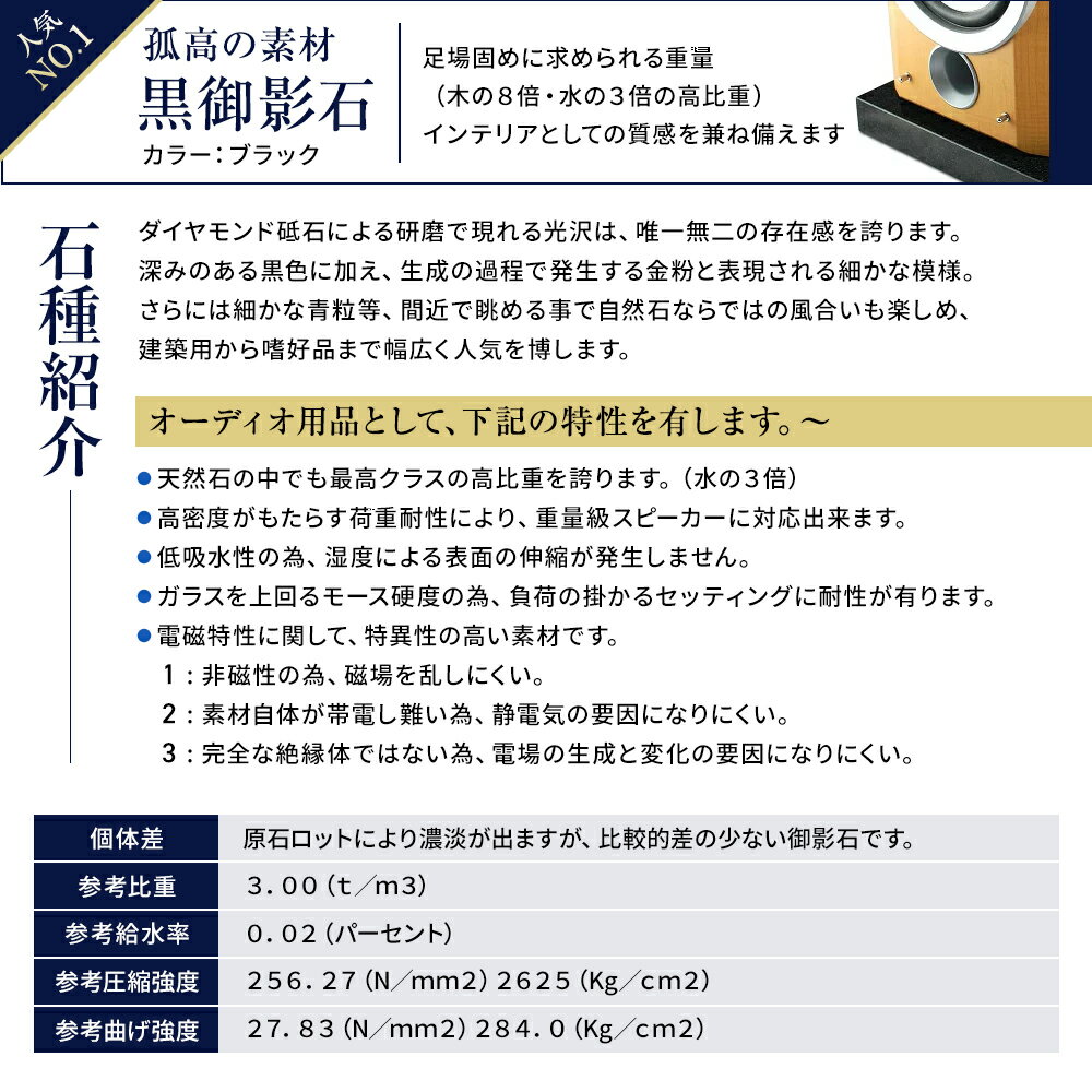 小型スピーカー用 黒御影石オーディオボード厚み...の紹介画像3