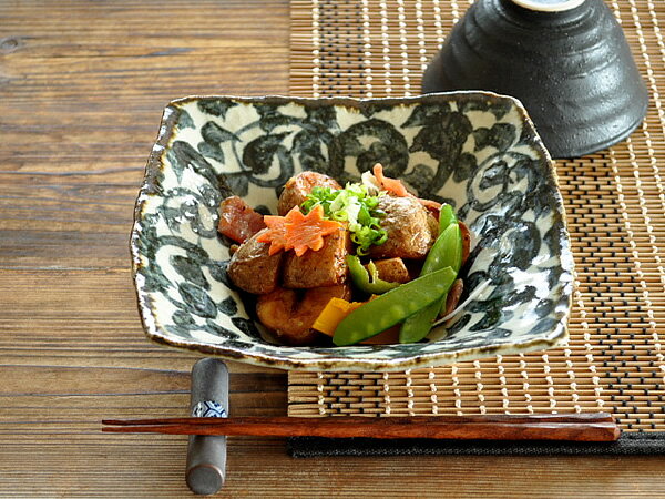 食器 和食器 おしゃれ 中鉢 手書きたこ唐草角型多用鉢 煮物鉢 サラダボウル モダン 美濃焼 中鉢 アウトレット カフェ…