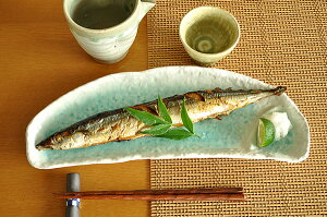 食器 さんま皿 長皿 おしゃれ 和食器 モダン 秋刀魚皿 アウトレット カフェ風 オーシャントルコブルー半月仕切り付サンマ皿