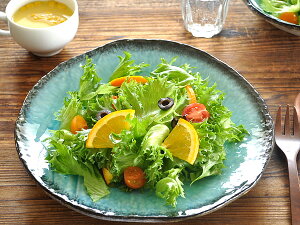 食器 大皿 おしゃれ 和食器 モダン 美濃焼 プレート 丸皿 アウトレット カフェ風 均窯トルコブルー変形大皿28.0cm