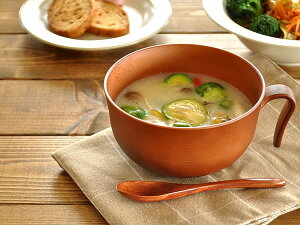 食器 スープカップ 汁椀 おしゃれ 大きめ レンジ対応 日本製 アウトレット カフェ風 (500cc)Woody持手付汁椀大(ライトブラウン)