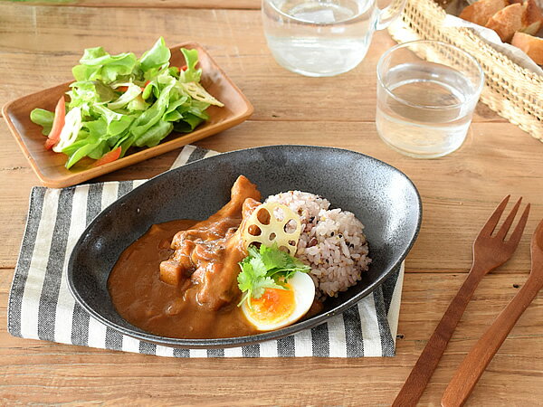 食器 カレー皿 パスタ皿 おしゃれ 和食器 モダン 美濃焼 ボウル アウトレット カフェ風 （黒イラボ）ナチュラルオーバルカレー皿＆パスタ皿