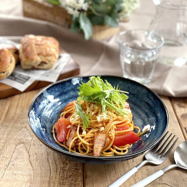 食器 カレー皿 パスタ皿 おしゃれ 和食器 モダン 美濃焼 大皿 麺皿 アウトレット カフェ風 窯変ネイビー6.8深皿（20%OFFセール）