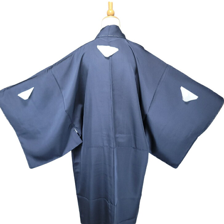 着物 男物 紋付 三つ紋 正絹 絹 仕立て上がり 紺 塩瀬生地 希少