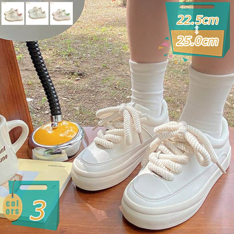 Women'S Shoes - レースアップ スニーカー レディース 厚底 デッキシューズ ローカット 日常 スポーツ おしゃれ カジュアルシューズ フラット 厚底スニーカー プレゼント ギフト 旅行 通学 アウトドア ウォーキングシューズ 履き心地良い 学生 mi-ya-bi