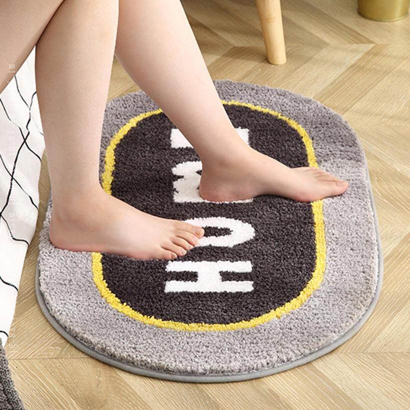 バスマット 楕円形 吸水 速乾 お風呂マット ドアマット 滑り止め付 無地 洗える 丸洗い 足ふきマット キッチン ドア お風呂 浴室 玄関 ふわふわ マイクロファイバー ウォッシャブル 洗面台マット 足拭きマット ラグマット シャギーラグ mi-ya-bi