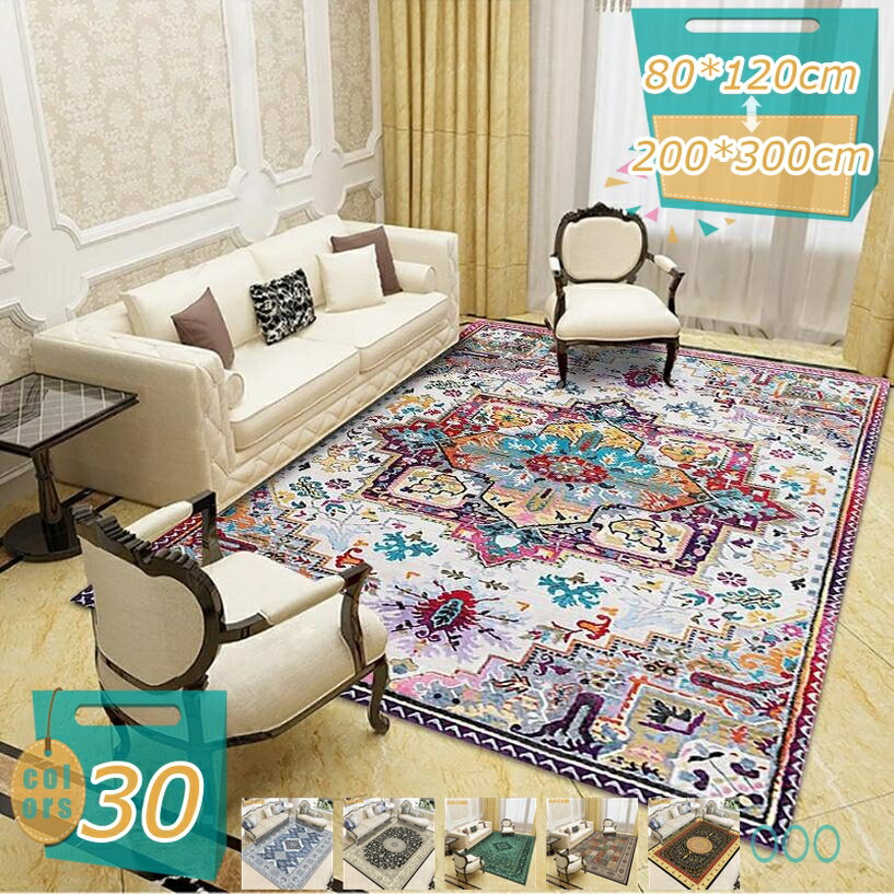 Patterned - ラグ 洗える 厚手 カーペット 1畳 1.5畳 2畳 3畳 4畳 ラグマット おしゃれ 花柄 フランネル じゅうたん 絨毯 ホットカーペット カバー 滑り止め付 エスニック オールシーズン 引っ越し 模様替え 夏用 冬用 mi-ya-bi