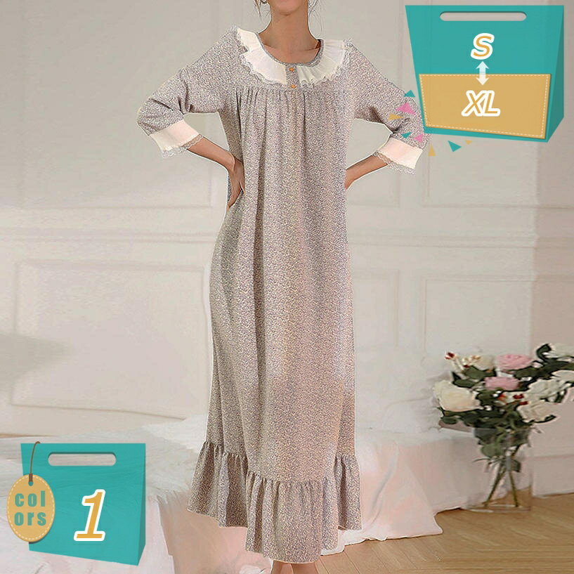 レディース ルームウエア パジャマ カジュアル ネグリジェ シンプル 花柄 ルームウエア マタニティルームウェア・パジャマ 母の日 プルオーバー ホームウェア ロング丈 授乳服 ナイト夜 ブラウン XL mi-ya-bi