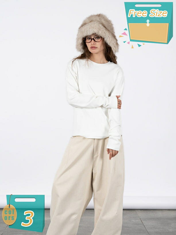 Garments - 長袖 tシャツ レディース トップス クルーネック 柔らかい ゆったり 体型カバー インナー カットソー 裏起毛 シンプル お洒落 快適 着痩せ 普段着 通勤 デート 日常 無地 暖かい チュニック Tシャツ オフィス 春 秋 冬 伸縮性 mi-ya-bi