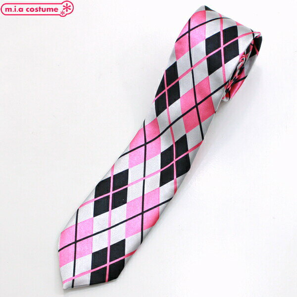 1310F▲【送料無料・即納】B品 ネクタイ 細身アーガイル柄 色:黒白ピンク ブラック ホワイト チェック柄 スクール カジュアル オシャレ ハロウィン コス...