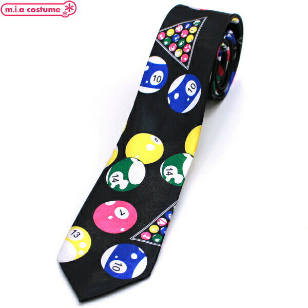 1308G■【送料無料・即納】B品 ネクタイ 細身ビリヤード柄 色:黒 ブラック ボール 遊び サブカルチャー スクール カジュアル オシャレ ハロウィン コス...