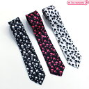 1280E■【送料無料・即納】B品 ネクタイ 細身ドクロ柄 色:黒地白/黒地ピンク/白地黒 骸骨 髑髏 スクール カジュアル オシャレ ハロウィン コスプレ