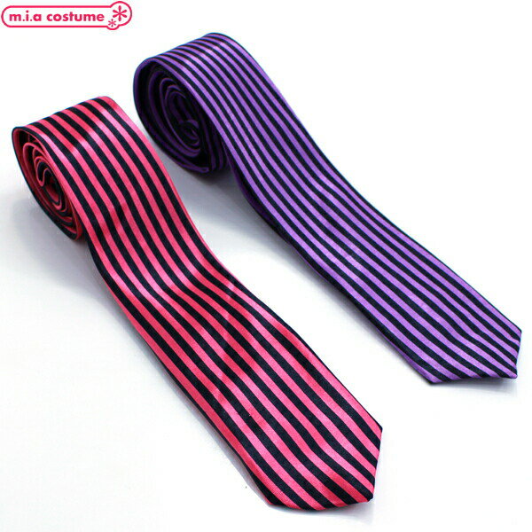 1281H■【送料無料・即納】B品 ネクタイ 細身縦ストライプ 色:黒×紫/黒×ピンク 縦縞 しましま スクール カジュアル オシャレ ハロウィン コスプレ