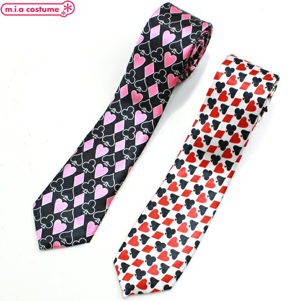 1307G■【送料無料・即納】B品 ネクタイ 細身トランプ柄 色:黒/白 不思議の国のアリス 赤 お揃い バンド スクール カジュアル オシャレ ハロウィン コ...
