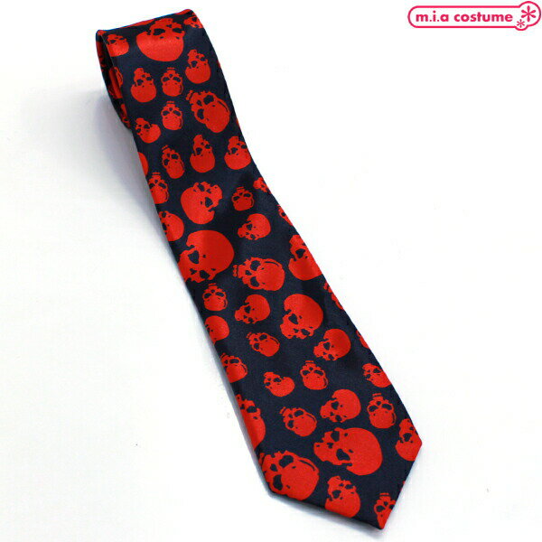 1310B▲【送料無料・即納】B品 スカル柄ネクタイ 色:黒地×赤 ブラック レッド ドクロ 髑髏 骸骨 バンド スクール カジュアル オシャレ ハロウィン コ...