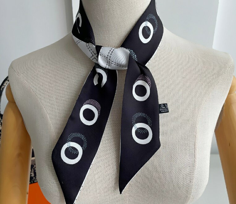 シルク調スカーフ 長スカーフ 細スカーフ バッグスカーフ バッグ用スカーフ ハンドル 巻く 汚れ防止 バ..