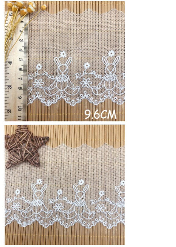 レビュープレゼント ウサギ刺繍モチーフレーリボン ロゼット作りに 手芸小物 デコ...