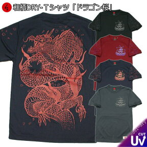 【20%OFFセール】【最大P47倍セール】和柄クールドライ冷感Tシャツ「ドラゴン桜」龍 華 仏画 半袖 tシャツ 送料無料 メンズ レディース 大きいサイズ 手染 京都 最大5L