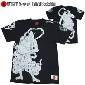 和柄Tシャツ「金剛力士像」2Lまで 極厚生地 冬でも着れるTシャツ 半袖 tシャツ 仏画 阿吽 京都 送料無料 メンズ レディース 生地 服 手染 京友禅