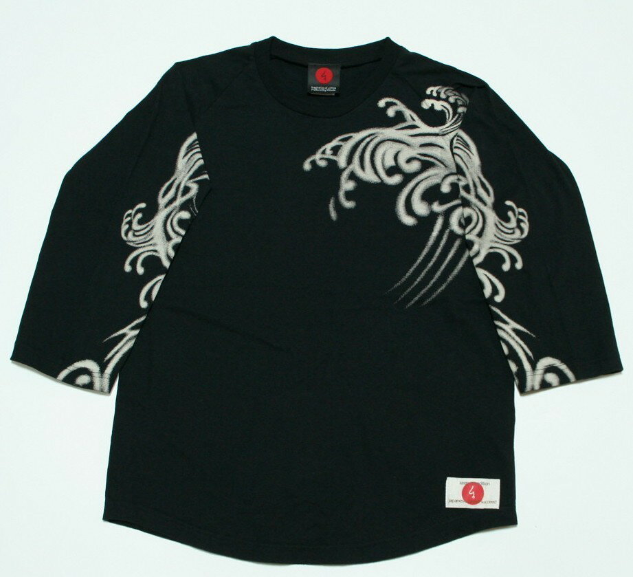 【即配ブラック3L（2XL）サイズ】和柄七分袖Tシャツ「鯉の滝登り-spec2-」