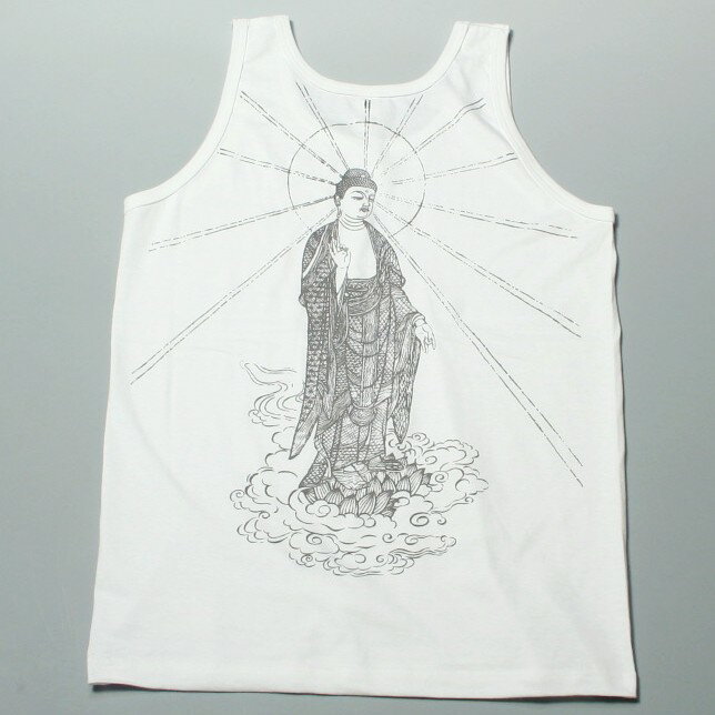 和柄タンクトップ「釈迦」仏画 梵字 ノースリーブ 半袖 tシャツ 送料無料 メンズ レディース ダンス 手染 京都