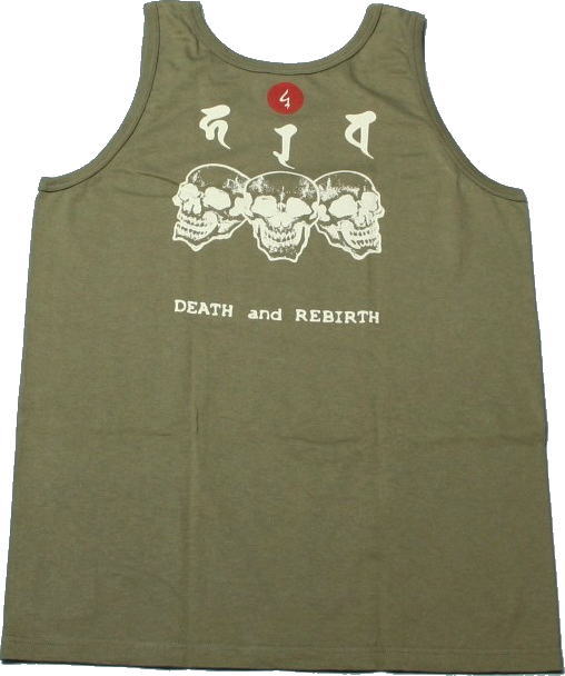 和柄タンクトップ「骸骨」スカル 梵字 ノースリーブ 半袖 tシャツ 送料無料 メンズ レディース ダンス 手染 京都