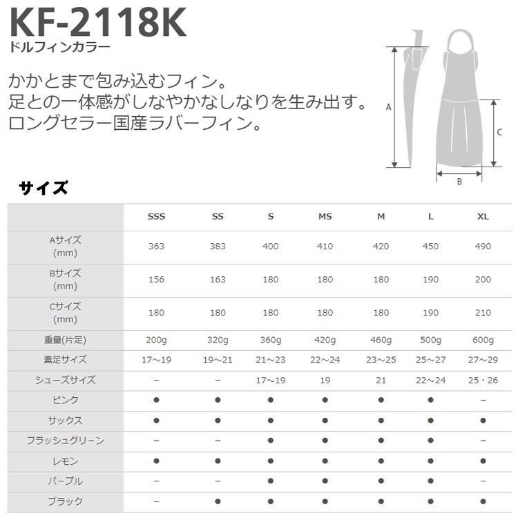 即納あり シュノーケル フィン [ AQA ] エーキューエー ドルフィンカラー (フラッシュグリーン) KF-2118G スノーケリング用フィン 3