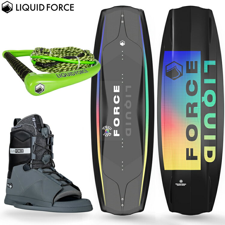 【 ボード：リキッドフォース　トリップ [139 / 144] 】 2022年モデル LiquidForce(リキッドフォース) TRIP(トリップ)！ ボートウェイク向けウェイクボード！ コンティニュアスロッカータイプで、ジャンプは大きく弧を描く様な滑らかな飛び方をします。 また、着水も柔らかく、着水後のスピードもスムーズに走り抜ける事が可能です。 シングルフィン/サイドモールドフィンで直進安定性に優れていて、初心者からでも扱いやすく乗りやすい リキッドフォースのべーシックモデルのウエイクボード。 ◇初心者から中級者までのライダーにおススメ！ ◇ボートウェイク向け 【サイズ】 ☆長さ 139cm / 幅 43.4cm / ロッカー 6.6cm / スタンスレンジ 53.3～63.5cm / 63～99kg ☆長さ 144cm / 幅 44.2cm / ロッカー 6.8cm / スタンスレンジ 55.8～66.0cm / 77～108kg 【 ブーツ：リキッドフォース　トランジット オープントゥブーツ 】 リキッドフォースのウエイクボード用ビンディング[TRANSIT(トランジット)]。 オープントゥ(つま先の開いた)タイプのブーツ。 オープントゥタイプでは長年人気を誇るロングセラーモデルで快適なフィット感で操作性にも優れています。 デュアルレース(上下2本の紐)により、甲を締めて足首を緩めにしたり、逆に甲を緩めて足首を緩めにしたりなど 好みに合わせて履き心地を調節する事も出来ます。 【サイズ】 5-9(23-27cm) / 9-12(27-30cm) 【 ハンドル＆ライン：リキッドフォース　APEX SUEDE COMBO with H-BRAID 】 リキッドフォースのハンドルとラインのセット商品！ 軽量で強度のあるアルミ心材を採用したハンドルに、伸びにくく軽量なダイニーマラインを組み合わせたセットになります。 ・直径29mmのスエードグリップ ・15インチ(381mm)幅のアルミニウムグリップバー ・ジェルを内蔵したスエードのグリップは快適な握り心地と疲労を軽減 ・トータル75フィート(50-10-5-5 +5(ハンドル))のラインリキッドフォース　トリップ リキッドフォース　トランジット オープントゥ リキッドフォース　ハンドル&ラインセットAPEX SUEDE COMBO with H-BRAID