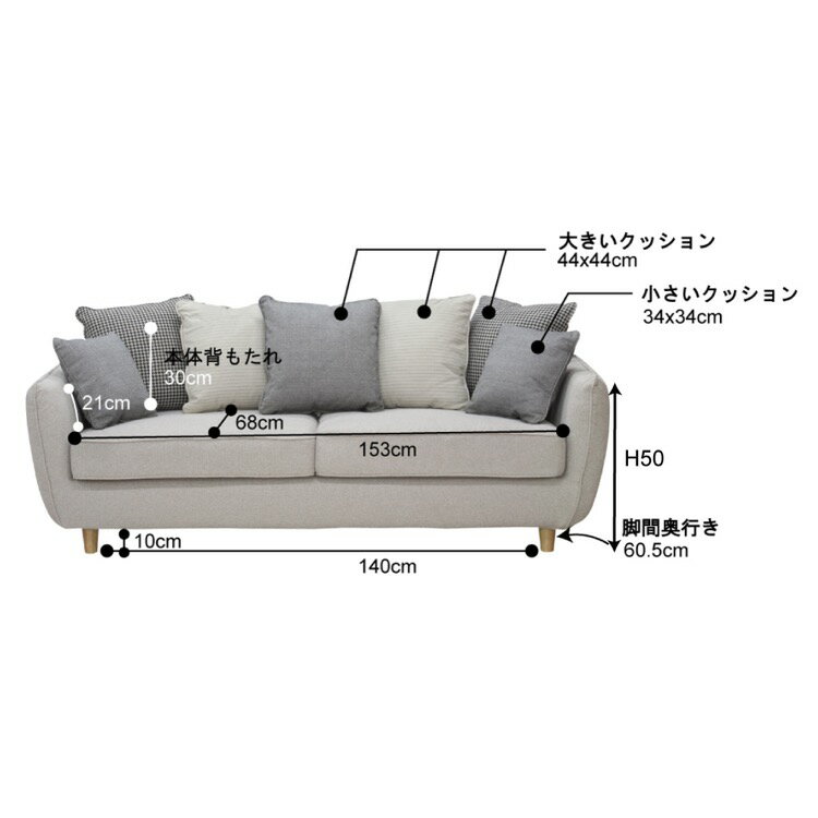 【※期間限定 半額 50%OFF※ スーパーセール限定開催】ソファ 3人掛け クッション付き 人気 お洒落 モダン 北欧 シンプル おしゃれ ナチュラル カバーリング カバー セット クッションセット 可愛い 高品質 高級感 インテリア 新生活 ファミリー 大きい クッション 外せる フ [2]