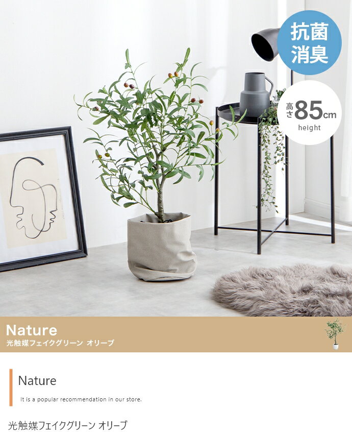 【※ポイント10倍※！当店アイテム限定！2/10〜2/15】観葉植物 人工観葉植物 オリーブ おしゃれ 高さ85cm フェイクグリーン 光触媒 リアル パークチップ 消臭 抗菌 北欧 お洒落 モダン デザイン シンプル 新生活 一人暮らし 同棲 空気 クリーン ウイルス 植物 フェイク 賃貸