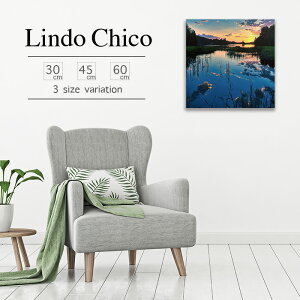 絵画 インテリア 壁掛け アートパネル 風景 おしゃれ 壁掛け 景色 写真 自然 環境 湖 湖畔 夕焼け 夕日 水面 池 北欧 デザイン アート 壁飾り 正方形 ファブリックパネルLindo Chico 30cm×30cm