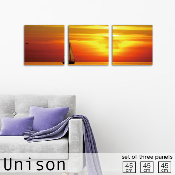 インテリア アート おしゃれ アートパネル 3枚 セット モダン 絵画 ヨット 海 夕焼け 夕日 風景 オレン..