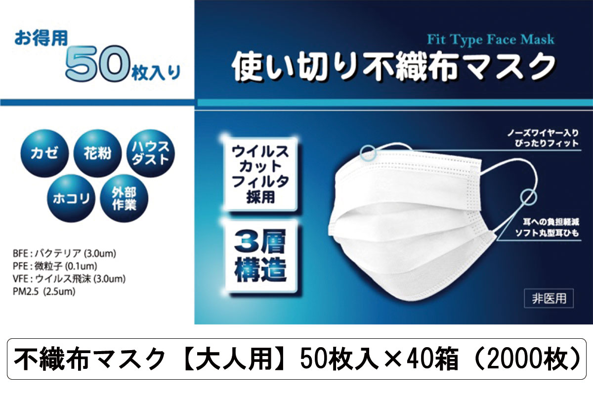 マスク 大人 感染予防 おしゃれ ホワイト 大人用　50枚入x40箱 2000枚 大人用不織布マスク 使い捨て 不織布 北欧 モダン シンプル デザイン かわいい かっこいい