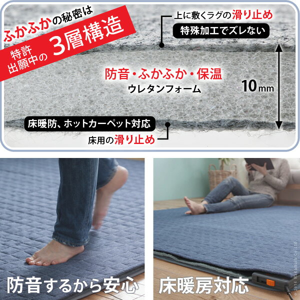 ＼当店限定キャンペーン【4倍ポイント】お買い物マラソン期間限定/ラグ ラグマット 下敷き 厚手 防音 ふかふか 下敷専用ラグ 〔ふかピタ〕 170x170cm (2畳用) 滑り止め 長方形 ふっくら カーペット 軽量 洗える 床暖房対応 ホットカーペット対応 リビング 洗濯可 丸洗い ス [2]