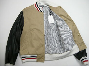 【送料無料】【MONCLER/モンクレール/GAMME BLEU/ガムブルー/レザースタジャン型ライトダウンジャケット】【メンズ/2017SS/17春夏/ダウンブルゾン/アウター/DOWN JKT/042/ベージュxブラック/391-4033180-26411】【サイズ2/4】