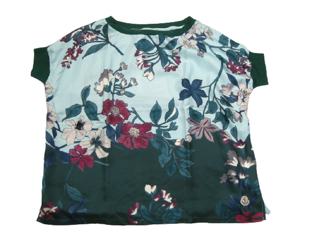 【MONCLER/モンクレール/T-SHIRT/シルク製 花柄 半袖Tシャツ/TEE/カットソー/ブラウス/レディース/2015SS/春夏/800/ブルー系/80528-30-57480/サイズXS(ゆったりめレディースM 相当)】