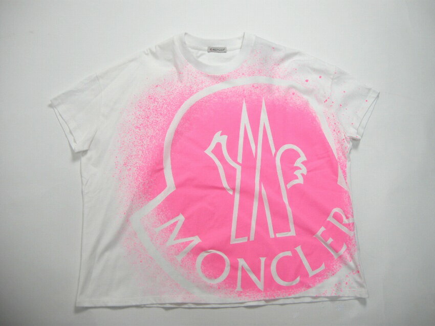 【MONCLER/モンクレール/T-SHIRT GIROCOLLO/Tシャツ/TEE/半袖/カットソー/レディース/2021SS/春夏/085/ホワイト/ピンク/白/サイズXS/S/M/ゆったりめ】【8C7B3-10-829FB】