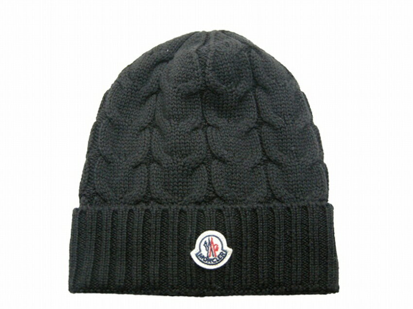 【大人も着用OK キッズサイズ】【MONCLER/モンクレール/BERRETTO/ロゴワッペン付きケーブル編みニットキャップ/CAP/ニット帽/帽子/ビーニー/KIDS/ガール/レディース/2020-2021AW/秋冬/999/ブラック/黒/イタリア製/954-3B715-20-04S02/サイズL】