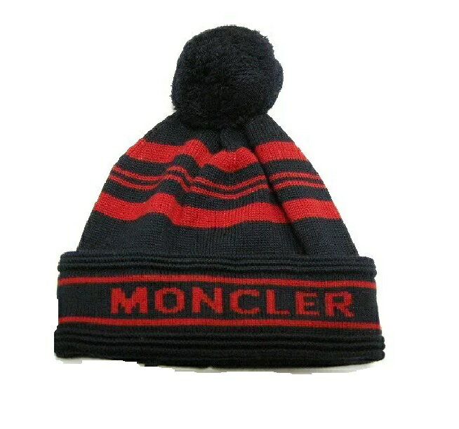 【MONCLER/モンクレール/ボンボン付きウールニットキャップ/ぽんぽん付き/ポンポン付き/ユニセックス/メンズレディース/ビーニー/ニット帽子/ニットCAP/778/ダークネイビー系サイズフリー/00907-00-0993Aイタリア製/ぼんぼん/ぼんぼり】 1