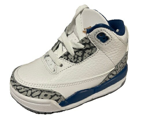 【NIKE JORDAN 3 RETRO (TD) /ナイキ ベビー エアジョーダン レトロ/WHITE/METALLIC/ホワイト メタリック ブルー/ジョーダン3/DM0968 148/スニーカー/ベビーシューズ/ベビーサイズ/キッズ/赤ちゃん/セメント/キッズサイズ5C (11cm) 】