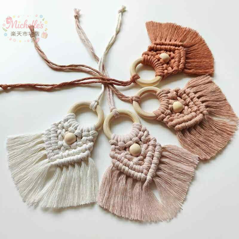 樂天商城 - 車内アクセサリー ボヘミアン ハンドメイド 手編み ミニタペストリー コットン 綿紐 フリンジ タッセル 吊り下げ ルームミラー 車載用 ウォールデコ シンプル おしゃれ