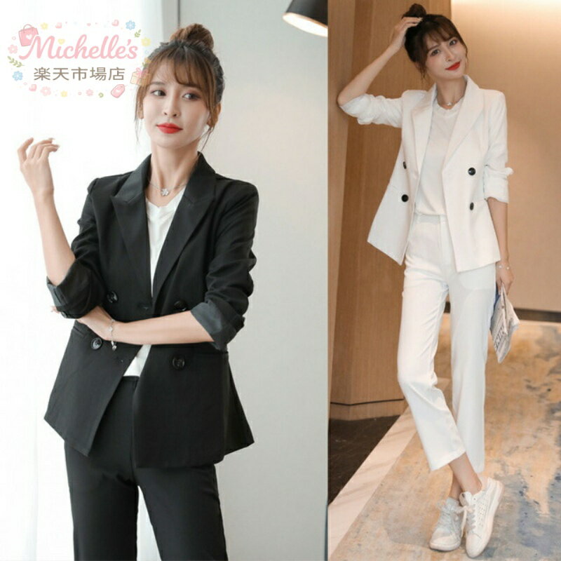 樂天商城 - 全4色 スーツ レディース パンツスーツ カジュアルスーツ ブラック ベージュ ピンク ホワイト 無地 オシャレ スーツ 20代 30代 40代 入学式 卒業式 入園式 卒園式 パンツスーツ 黒 通勤 OL 春 秋