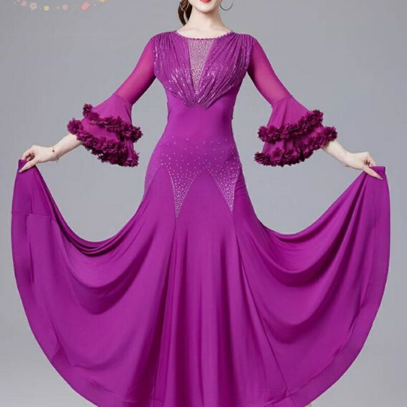 樂天商城 - 胸パット付き 取り外し可能な胸当て 安全パンツが付き 大きい裾 技デモ タンゴ ラテン モダン 高品質 広がる 社交ダンス 競技着 練習着 演出用 モダンダンス 社交ダンス衣装 舞台ダンスウェア 大きいサイズ M-3XL