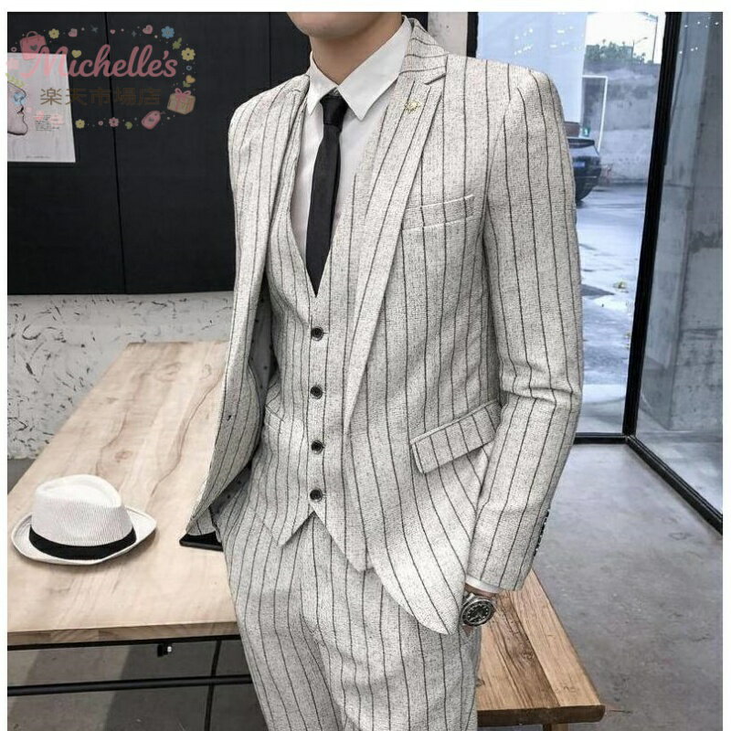 Other - 4色展開 スリーピース メンズスーツ ビジネス スリムスーツ 高級 紳士服 タキシード フォーマル 就職活動 結婚式 二次会 キャリア 卒業式 入学式 オフィス 通勤 ジャケット ベスト ズボン ストライプ ネクタイ付き 洗える 3点セット大きいサイズ S/M/L/XL/2XL/3XL/4XL