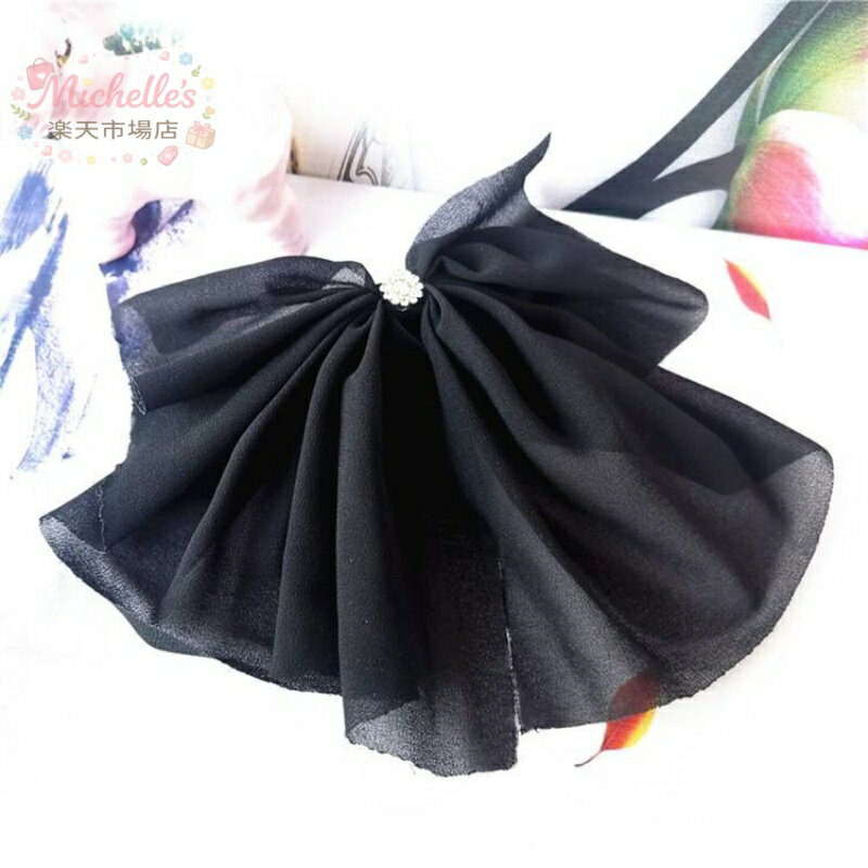 樂天商城 - ヘアクリップ レディース 蝶結び 一文字 バネ 長尾 リボン 黒 シフォン 布地 韓国風 手作り ヘアアクセサリー かわいい 普段使い