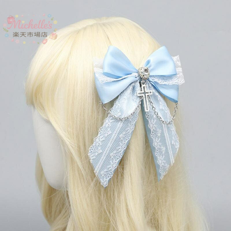 樂天商城 - ヘアアクセサリー レディース JK ロリータ ガーリー ハンドメイド 手作り オリジナル クロス レース リボン サイドクリップ ファー素材 かわいい 秋冬 髪飾り